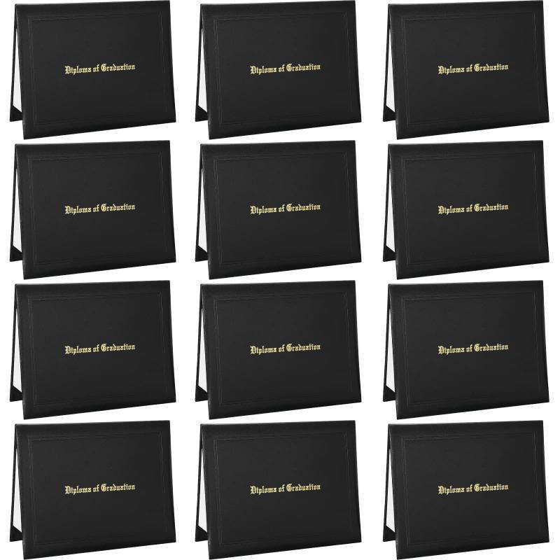 lot 2054 image: 12 Pack Graduation Diploma Holder 8.5 x 11 Inch Black Padded Diploma Cover Embossed Certificate Holders Bulk for High School University Grad - Retail $49