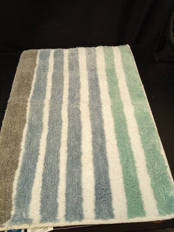 lot 2067 image: The Big One Striped Area Rug  24x17  Cream Blue Green - Retail $0