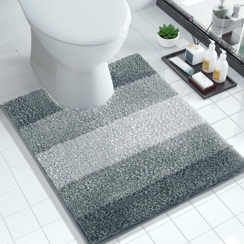lot 1145 image: Yimobra Luxury Toilet Rugs U Shaped, Flufyy Extra Soft Absorbent Microfiber Contour Bathroom Rugs for Toilet, Non Slip Plush Shaggy Toilet Bath Mat, Machine Wash Dry, 24x20, Blue Gray&nbsp