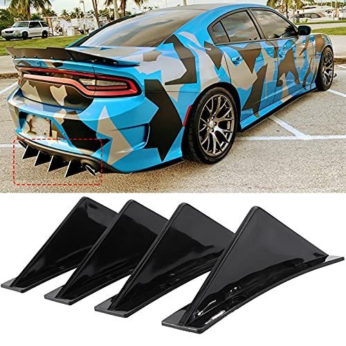 lot 1041 image: Gloss Black 4Pcs Universal Curved Shape Rear Bumper Diffuser Shark Fin Spoiler Trim Covers Decoration Set Lip Wing Splitter Retail $24.99