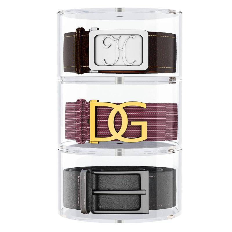 lot 1036 image: NIUBEE Belt Organizer, Acrylic 3 Layers Belt Case Storage Holder and Display for Accessories Like Jewelry,Watch,Bracelets Retail $27.49