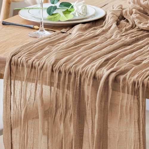 lot 1038 image: Xiomot Table Runner Cheesecloth 10FT Boho Gauze Rustic Sheer Table Runners Nude Retail $14