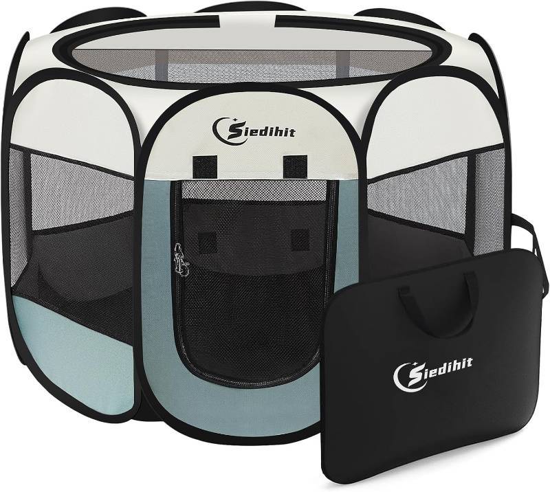 lot 1070 image: Siedihit Foldable Pet Play Pen with Carrying Bag - Retail $36