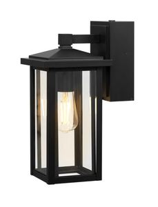 lot 1032 image: Globe Electric 14 Matte Black Outdoor Wall Light with GFCI Outlet - Retail $42