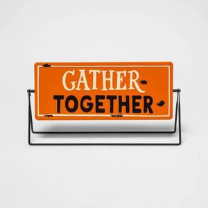 lot 1084 image: Halloween Harvest Metal Tabletop Reversible Sign - Hyde & EEK Boutique - Retail $10