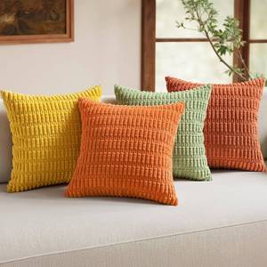 lot 1087 image: MIULEE Pack of 4 Corduroy Throw Pillow Covers 18x18 Inch Orange Green - Retail $21