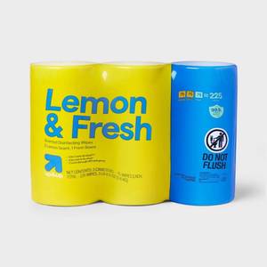 lot 1110 image: Lemon and Fresh All Purpose Disinfecting Wipes - 225ct3pk - up&up - Retail $10