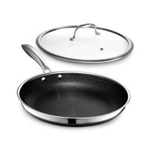 lot 1028 image: HexClad 12 Hybrid Nonstick Frying Pan with Lid, Dishwasher & Oven Safe - Retail $189