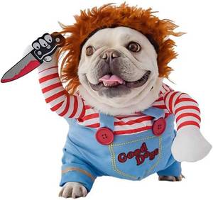 lot 1065 image: Pet Deadly Doll Dog Costume, for Small Medium  Dogs (Small) No Wig No Knife - Retail $14