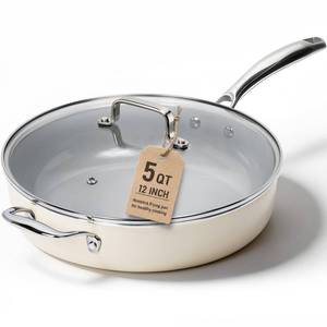 lot 1076 image: Green Pan12 INCH Ceramic Nonstick Deep Frying Pan with Lid, 5 QT Saute Pan - Retail $60