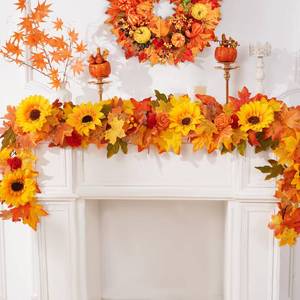 lot 1082 image: Fall Decorations Fall Garland, 5.9 Ft Garland with Sunflower Maple Leaves for Mantle Home Indoor Outdoor Decor - Retail $20