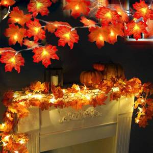 lot 1086 image: Fall Decor 2 Pack Fall Garland with Lights Enlarged Maple Leaves 20Ft 40LED - Retail $16