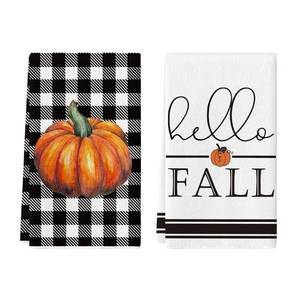 lot 1090 image: Artoid Mode Pumpkin Buffalo Plaid Fall Kitchen Towels Set of 2 18x26 Inch - Retail $41