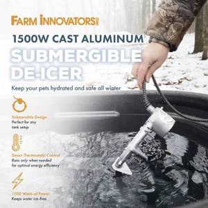 lot 1097 image: Farm Innovators Ice Chaser Cast Aluminum Submergible Tank De-Icer with Heavy Duty and Anti Chew Cord Protector Patio, Lawn, and Garden - Retail $70