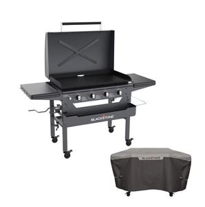 Never Used Blackstone 36” Omnivore Griddle with Hinged Hood and Soft Cover, missing front handle and front bottom shelf Retail $530