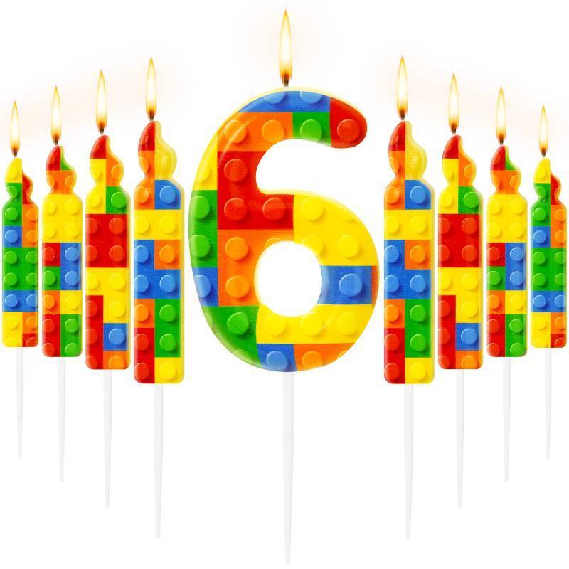 lot 2048 image: MTLEE 9 Pcs Building Block Candles Number 6 Building Block Candle Numeral Birthday Cake Topper Cupcake for Birthday Decoration Party Supplies(Number 6) Retail $10