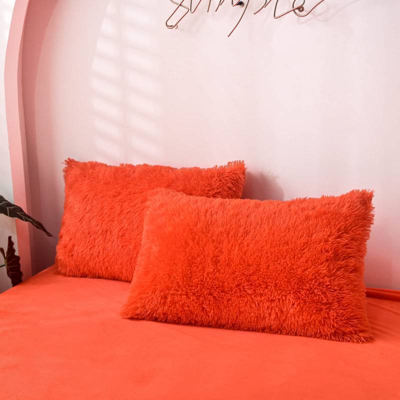 lot 2045 image: MorroMorn Decorative Pillows Covers, 2 Packs Faux Fur Pillow Cases, Luxury Shaggy Throw Pillowcase Cushion Shams with Zipper Closure Room Decor for Couch Sofa Bed (Orange, KingCalifornia King) Retail $28.61