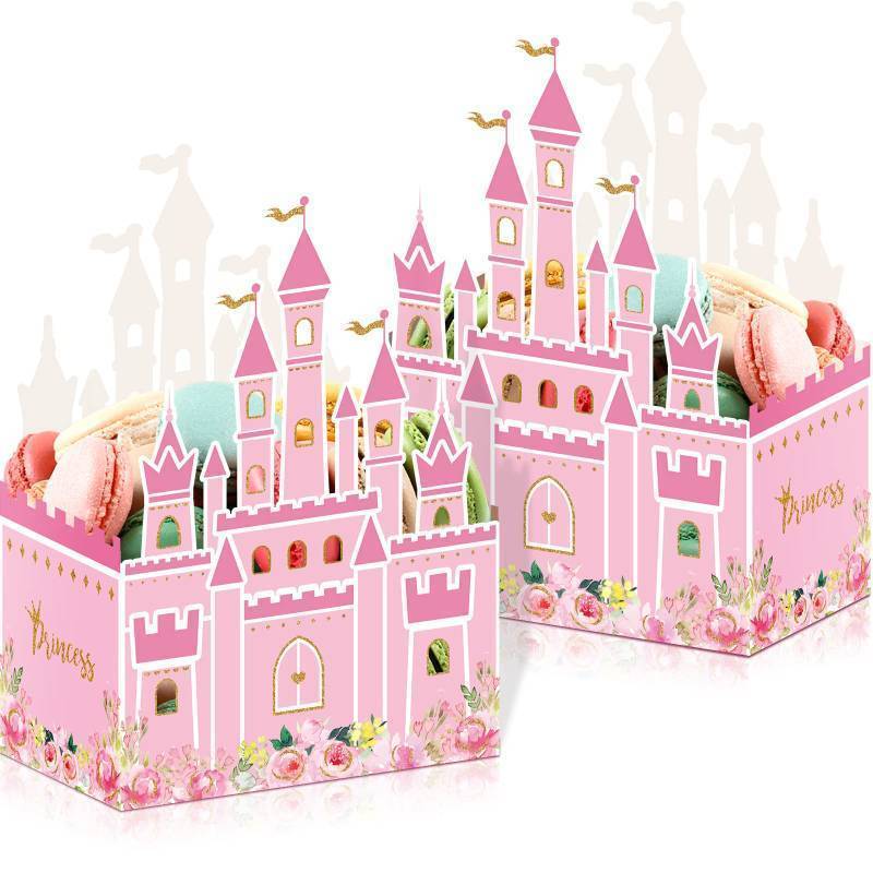 lot 2055 image: 24 Pieces Castle Party Favor Pink Gold Box Little Princess Candy Treat Boxes Cardboard Goodies Present Cookies Boxes for Kids Birthday Baby Shower Wedding Party Decorations 6.4 x 2.4 x 4.1 Inches Retail $11.93