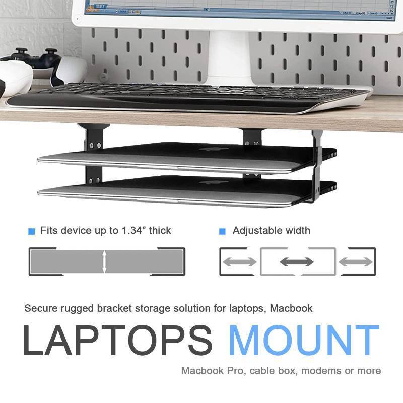 lot 2068 image: IFCASE 2 Tier Under Desk Laptop Mount, Double Decker Metal Under Desk Shelf Holder for Laptop, MacBook Pro, Keyboard with Anti-Scratch Silicone (Silver) - Retail $22