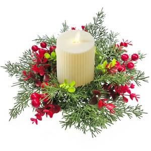 lot 100 image: Christmas Candle Rings Wreath Artificial Pine Needle Red Berry Pinecones Wreath Candle Ring Holder for Xmas Holiday Table Fireplace Window Wall Decor