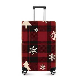 lot 102 image: ANNA QUEEN Christmas Plaid Luggage Cover, Red and Black Check Suitcase Protector with Snowflake and Tree Pattern, Stretchable Washable Travel Sleeve for 24-26 Inch Luggage