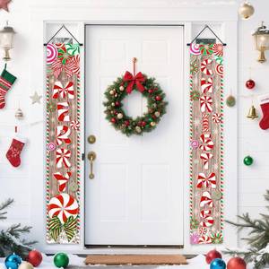 lot 105 image: AIBIIN Merry Christmas Porch Banner Peppermint Christmas Decorations Xmas Candy Cane Welcome Sign Indoor Outdoor Xmas Decorations for Home Wall Candyland Themed Party