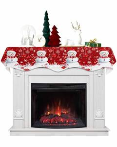 lot 109 image: Bilagawa Christmas Table Runner Mantel Scarf Fireplace Snowman Christmas Ball Snowflake Red Fireplace Scarf, Perfect Fireplace Cover for Holiday Party Home Decor 70 x 17 in