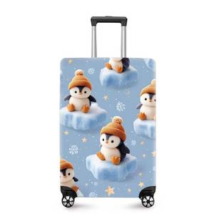 lot 113 image: ANNA QUEEN Winter Penguin Luggage Cover, Cute Penguin on Ice Pattern Suitcase Protector, Washable Stretchable Travel Sleeve for 28-30 Inch Luggage