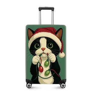 lot 115 image: ANNA QUEEN Christmas Cat Luggage Cover, Cute Santa Cat with Light String Suitcase Protector, Stretchable Washable Travel Sleeve for 28-30 Inch Luggage