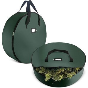 lot 119 image: 2-Pack Christmas Wreath Storage Bag 24  - Artificial Wreaths  Durable Handles  Dual Zipper & Card Slot  Holiday Xmas Tear Resistant Storage Container 420D Oxford Fabric