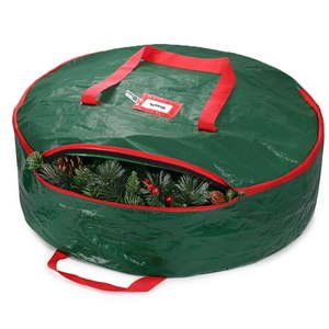 lot 121 image: Christmas Wreath Storage Bag 36  - Water-Resistant Fabric Storage Dual-Zippered Bag for Holiday Artificial Christmas Wreaths  2 Stitch-Reinforced Canvas Handles  Card Slot for Labeling