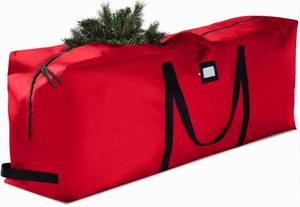 lot 125 image: ZOBER 600D Oxford Fabric Large Christmas Tree Storage Bag - Fits 9 Ft Artificial Trees - Tear Proof Waterproof Christmas Tree Bag For Storage Box For Xmas - Strong, Durable Handles - Card Slot - Red