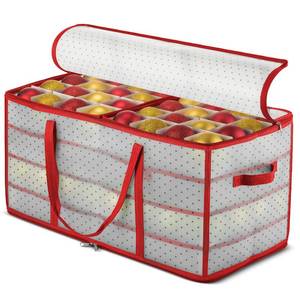 lot 131 image: ZOBER Christmas Ornament Storage Box - Stores 128 Ornaments W 2 Sided Zipper - Flexible Plastic Christmas Ornament Storage Containers - 3 Inch Cube Compartments - Red