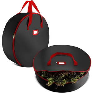 lot 141 image: 2-Pack Christmas Wreath Storage Bag 30  - Artificial Wreaths  Durable Handles  Dual Zipper & Card Slot  Holiday Xmas Tear-Resistant Storage Container 420D Oxford Fabric