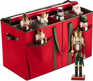 lot 143 image: ZOBER Nutcracker Storage Containers - Ornament Christmas Figurine Storage Box - Christmas Village Containers Fits Up to 8 15-Inch Figurines & Xmas Decorations Accessories - Red