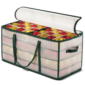 lot 144 image: Plastic Christmas Ornament Storage Box Large with 2 Sided Dual Zipper Closure - Keeps 128 Holiday Ornaments  Xmas Decorations Accessories  3  Compartments - Sturdy Flexible Plastic