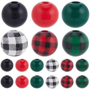 lot 153 image: SOFPLATE 210Pcs Christmas Wood Beads 16mm Plaid Wood Bead Bulk Farmhouse Red Green Black Xmas Tree Buffalo Print Round Wooden Spacer Beads for Beading DIY Crafts Garland Holiday Party Hanging Decor