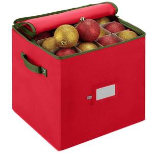 lot 159 image: ZOBER Christmas Ornament Storage Box - Stores 64 3 Ornaments, With Dividers - Ornament Organizer Storage Box, Durable Christmas Containers Holder, Dual Zipper - Red