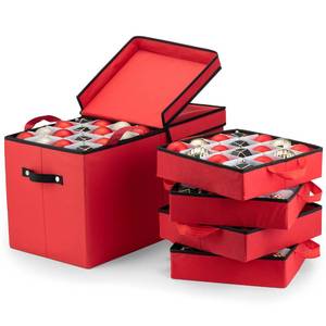 lot 162 image: ZOBER Christmas Ornament Storage Box - Stores 128 3 Ornaments with Individual Trays - Tear Proof 600D Oxford Fabric - ornament organizer storage box, Durable Christmas Containers Holder - Red