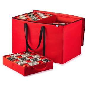 lot 164 image: ZOBER Christmas Ornament Storage Box - Stores 200 3 Ornaments with Individual Trays - Tear Proof 600D Oxford Fabric - ornament organizer storage box (Red, 200-3 Ornaments)