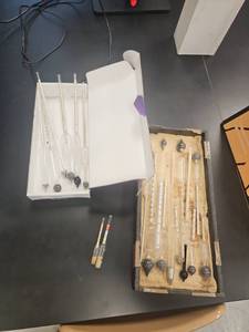 lot 23026 image: Laboratory Hydrometers & Hydrometers Set w Glass Vessels
