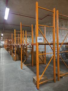 lot 4349 image: Industrial Pallet Racking System w Orange Steel Uprights