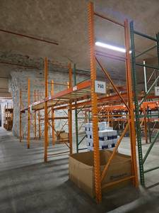 lot 4359 image: Pallet Racking System w Orange & Red Steel Frames