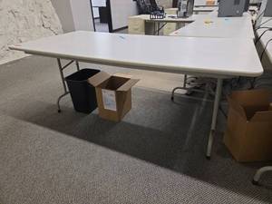 lot 18552 image: Plastic Folding Table w Metal Frame