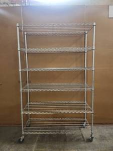 lot 14826 image: Chrome Wire Shelving Unit w Casters 6-Shelf