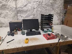 lot 18617 image: Contents of Desk Including Brother HL-L6200DW Monochrome Laser Printer,  Dell Monitor and More