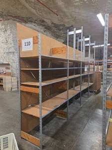 lot 21054 image: Industrial Metal Shelving Unit w Wood Shelves - Set of 5