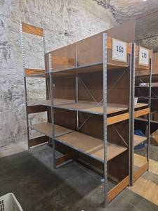 lot 21055 image: Industrial Metal Shelving Unit w Wood Shelves - Set of 5