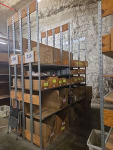 lot 21056 image: Industrial Metal Shelving Unit w Wood Shelves - Set of 5