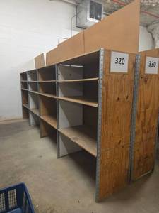 lot 21062 image: Industrial Steel Shelving Unit w Wood Backing - Set of 5